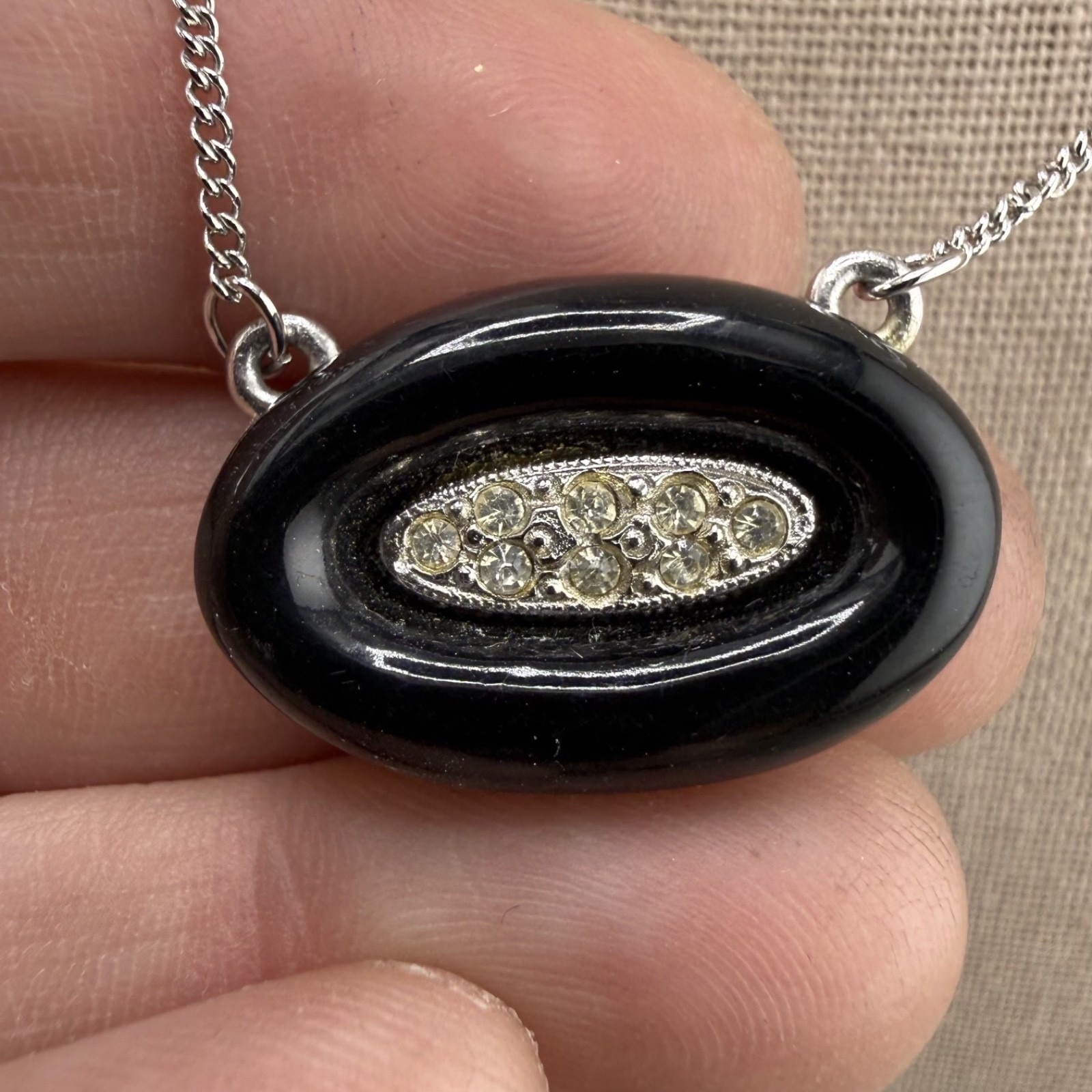 Vintage Hobe Necklace Silver Tone Rhinestone 16"